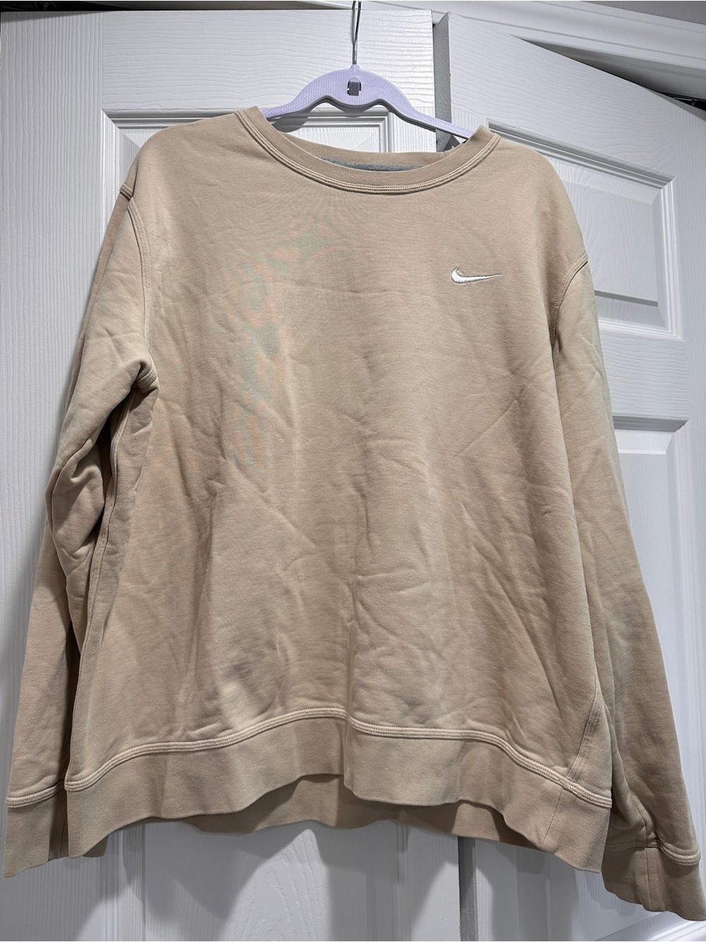 Nike Club Fleece Crewneck Sweatshirt Tan Beige Pullover Embroidered Swoosh XXL